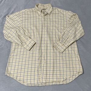 Peter Millar Shirt Men XL Yellow Blue White Plaid Cotton Long Sleeve Button Down